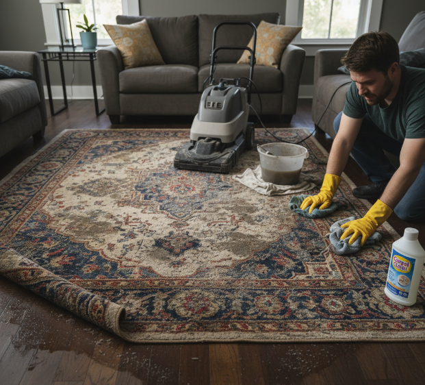 Dirty rug you are trying to clean.