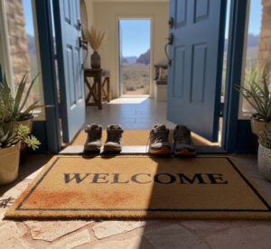 Leaving the shoes outside to keep the tile clean